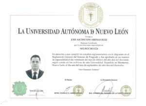 Diploma de Neurociruía UANL Dr. José Arenas